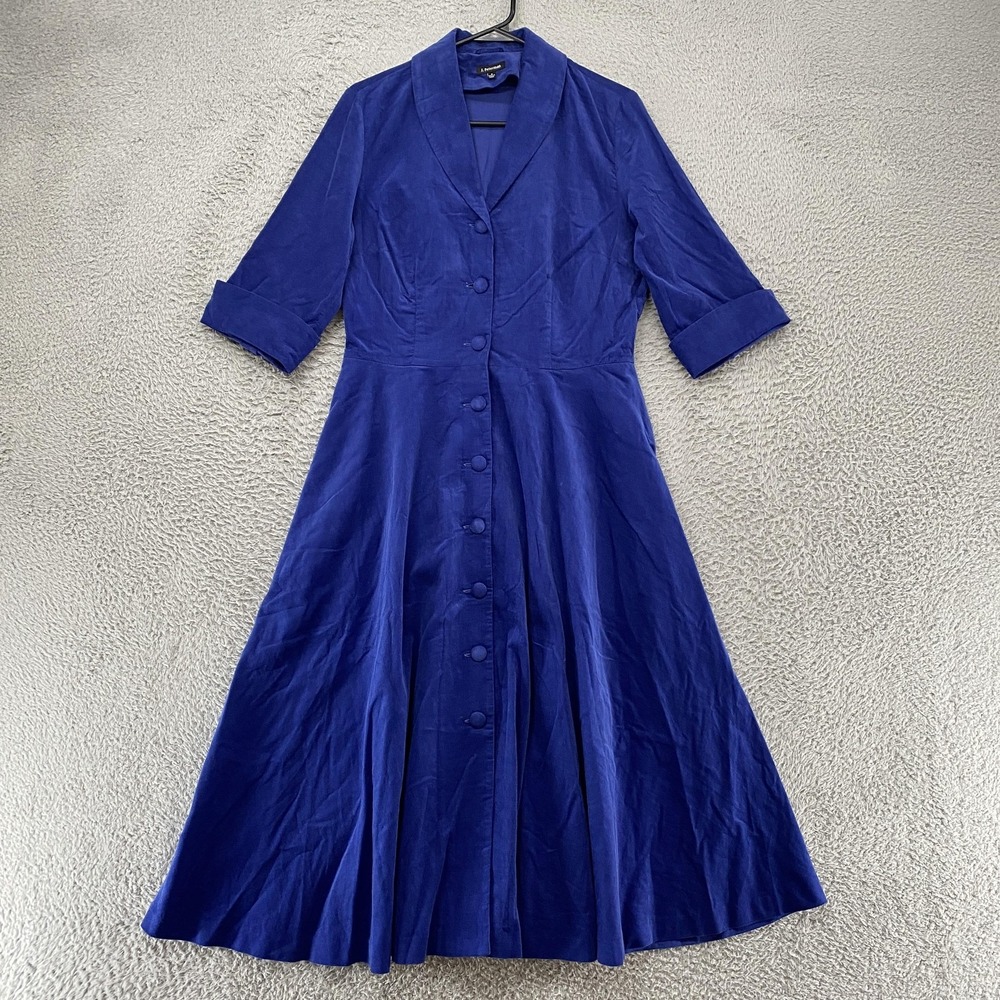 J. Peterman Shirt Dress Womens 8 Blue Corduroy 1947 Fit Flare Midi Retro